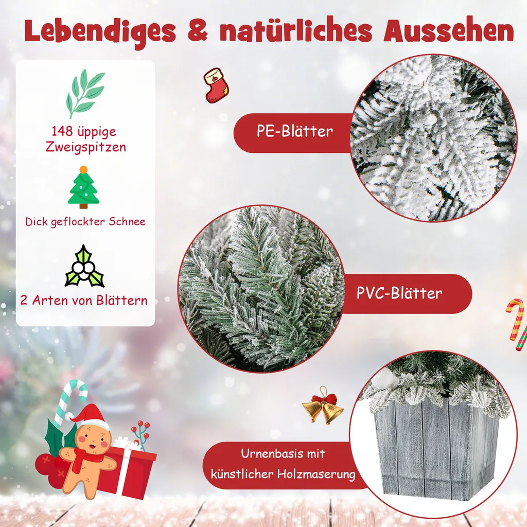 Petit sapin de Noël lumineux floqué 100cm avec 148 branches réalistes - 6
