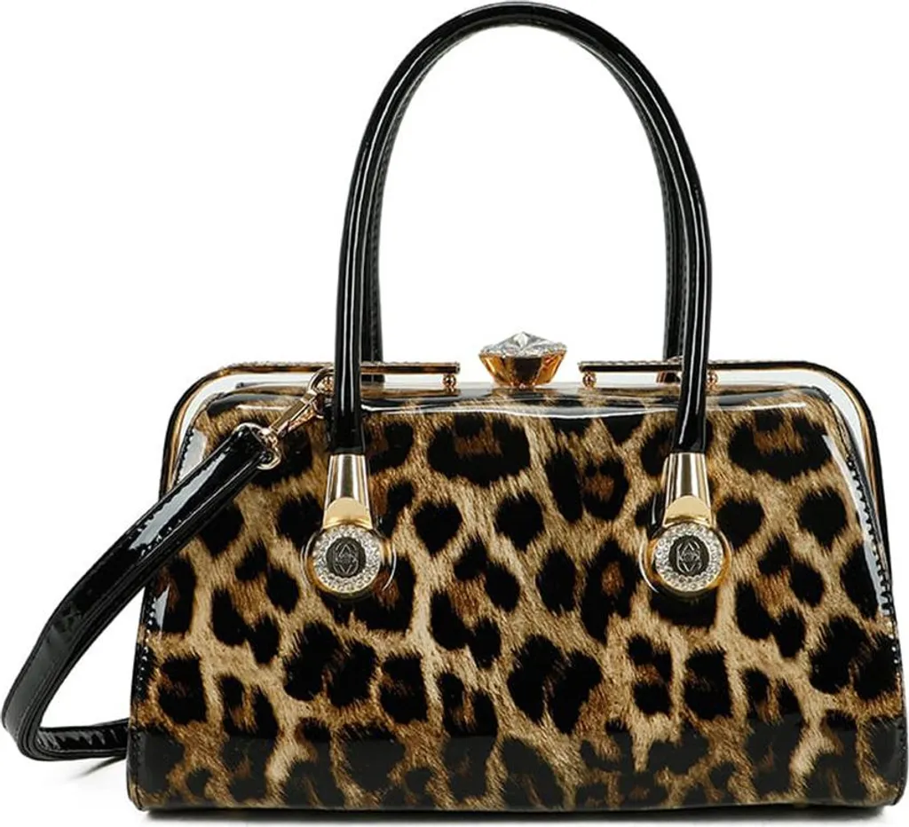 Pochette de Cérémonie Imprimé Léopard Marron et Fermoir Cristaux