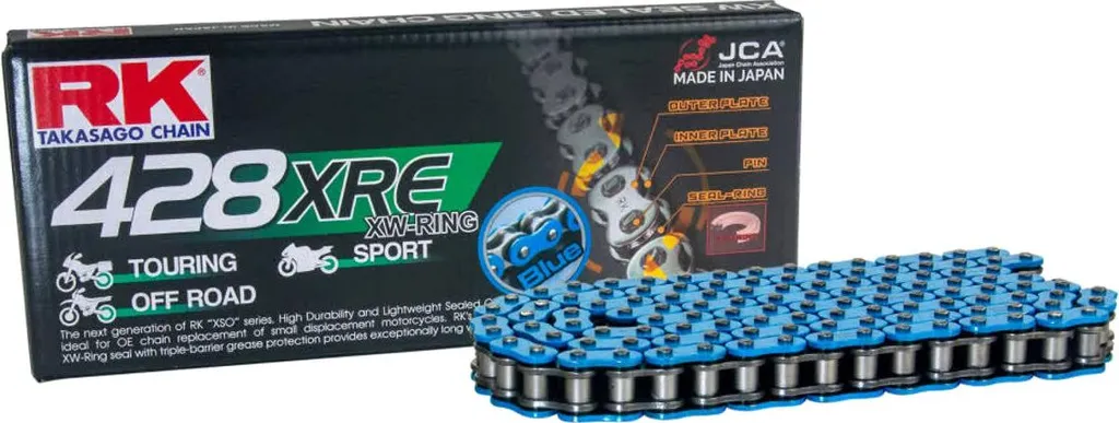 Chaîne de moto 428 RK Blue XRE 132 maillons pour transmission robuste