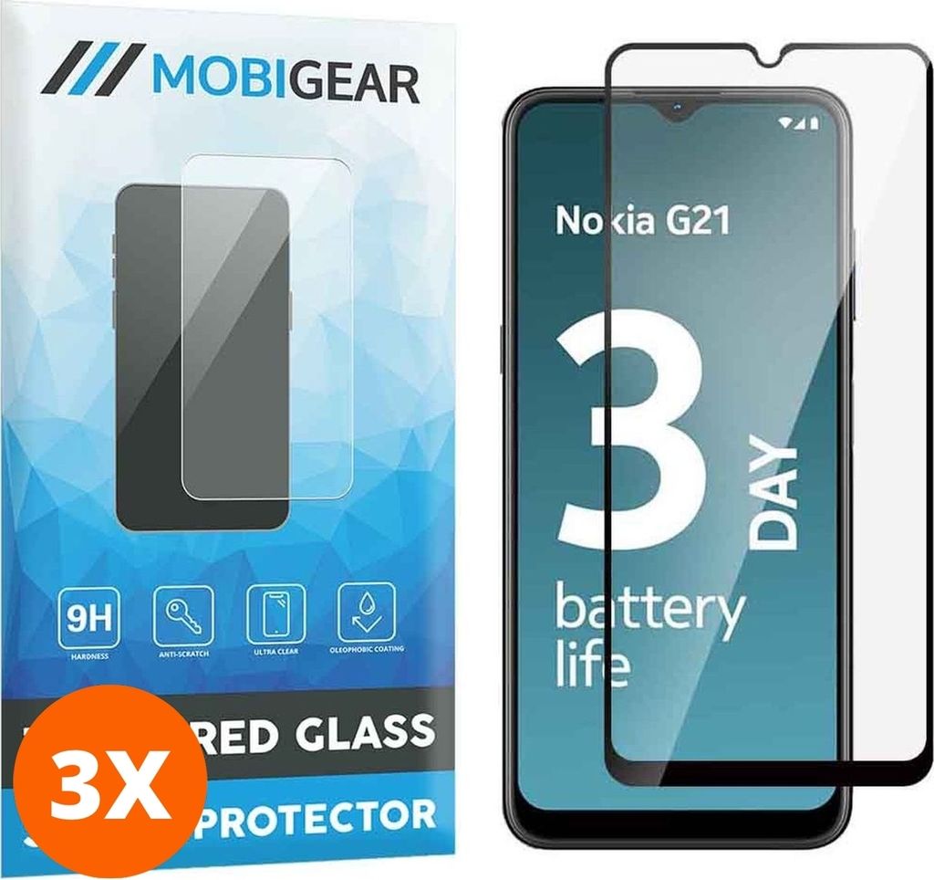 Mobigear Premium 9.98 Nokia G21 Panzerglas Gehärtetes Glas Displayschutz - Hüllenfreundlich - Schwarz (3er Pack)