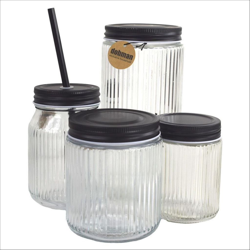 Trinkglas und 3x Vorratsgläser als Gläserset in Schwarz / Transparent
