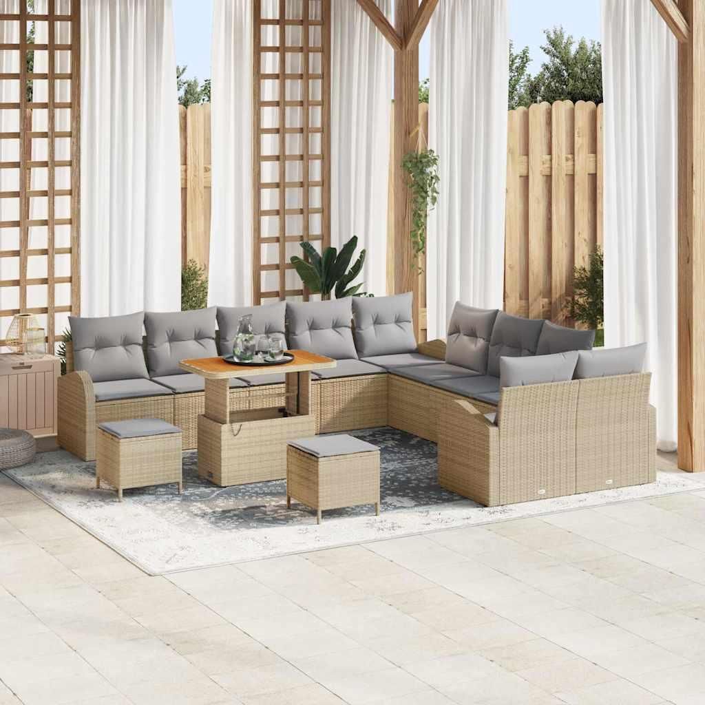 Maison Exclusive - Gartensofa-set mit Kissen 13 pcs Beige Poly-Rattan