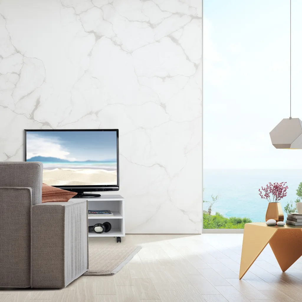 Meuble TV bas avec 4 niches de rangement et roulettes multidirection - 5