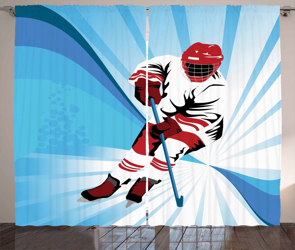 ABAKUHAUS Eishockey Rustikaler Vorhang, Spieler starken Schuss Tor, Wohnzimmer Universalband Gardinen mit Schlaufen und Haken, 280 x 175 cm, Weiß ...