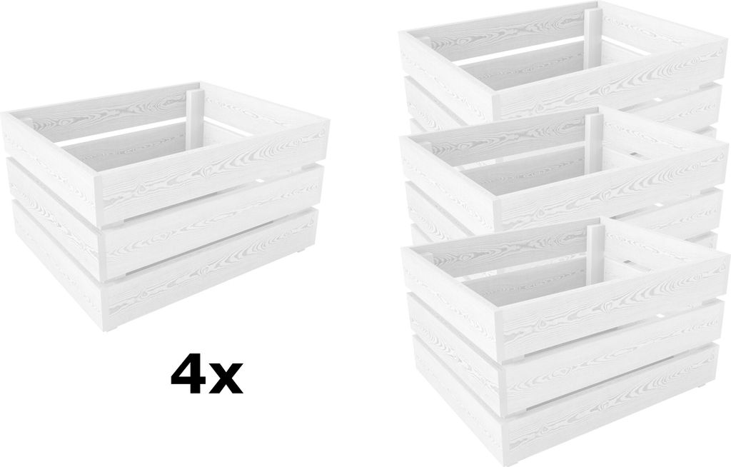 Lermowood Holzkisten 4x Box0542 50 x 40 x 28cm Weiß | Dekokisten aus Holz Massive Holzkiste Regalkiste Weinkiste
