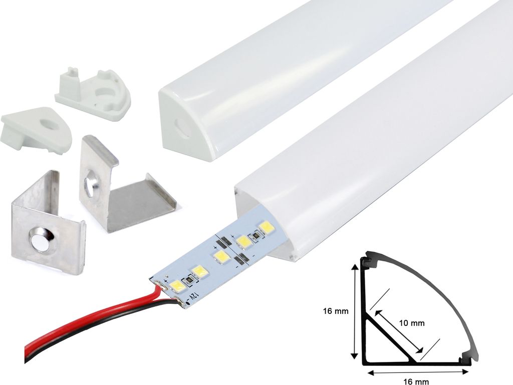 LED Profile Schiene mit Abdeckung inkl. LED Alu hart Strip Alu leiste Set 1 m Warmweiß ( Profil J)