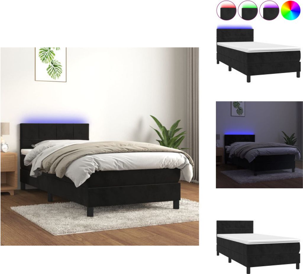 vidaXL Boxspringbett mit Matratze & LED Schwarz 80x200 cm Samt - Betten & Bettgestelle