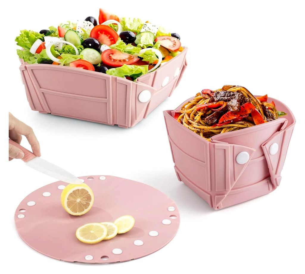 Faltbare Schüssel 3-in-1, Silikon Campinggeschirr als Schüssel, Teller und Schneidebrett, Tragbare Frischhaltedosen für Outdoor, Camping, Pickni...