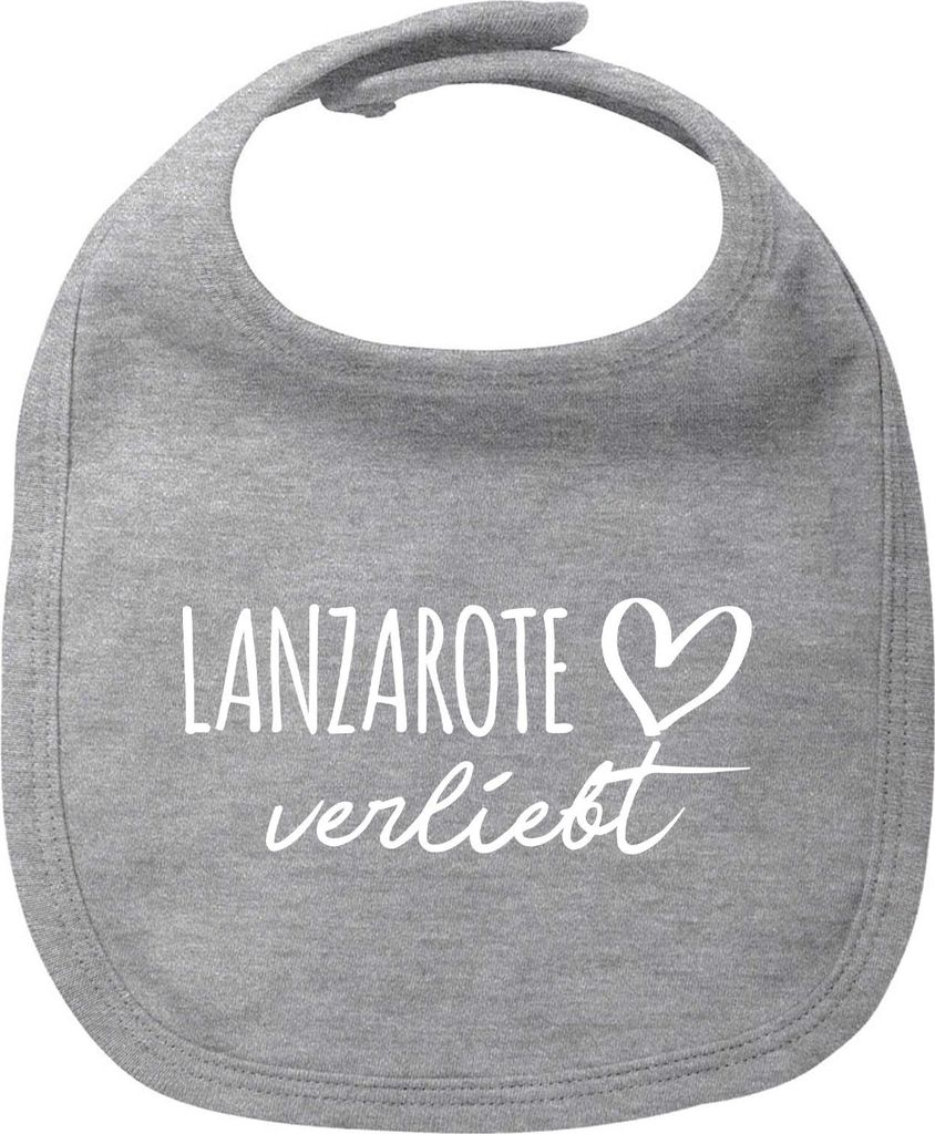 Huuraa Baby Lätzchen Lanzarote verliebt Heather Grey Klettverschluss Baumwolle Latz Geschenkidee