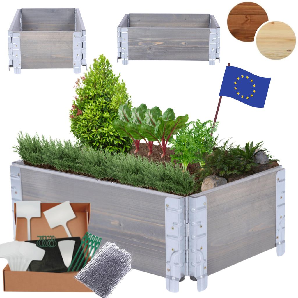MODO24 Hochbeet Holz, Pflanzrahmen, Kräuterbeet, Gemüsebeet, Massivholz Kiefer, Garten, 20x60x40 cm, Grau, ZP10