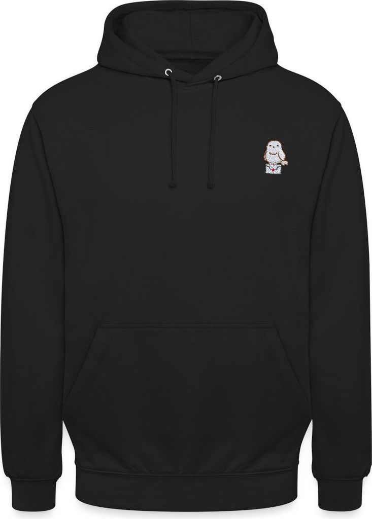 Spreadshirt Harry Potter Hedwig Mit Briefumschlag Stick-Design Uni Hoodie, S, Schwarz