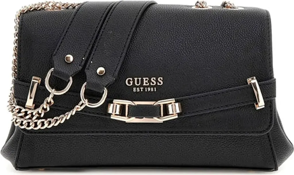 Sac à main Sylvie Guess en similicuir noir chic avec détails dorés