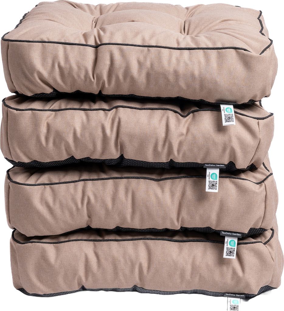 TexDeko 4er Pack Loungekissen Gartenpolster für Rattanmöbel UV-Schutz & Wasserabweisend 70x70x12 cm (Beige)