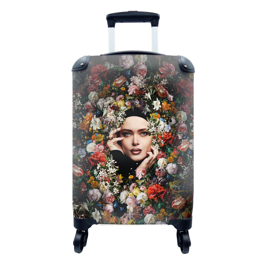 MuchoWow Koffer Handgepäck Trolley Rollkoffer Kleine Reisekoffer mit 4 Rollen - Blume - Frauen - Porträt - Botanisch - Cabin Size < 55x40x23 cm...