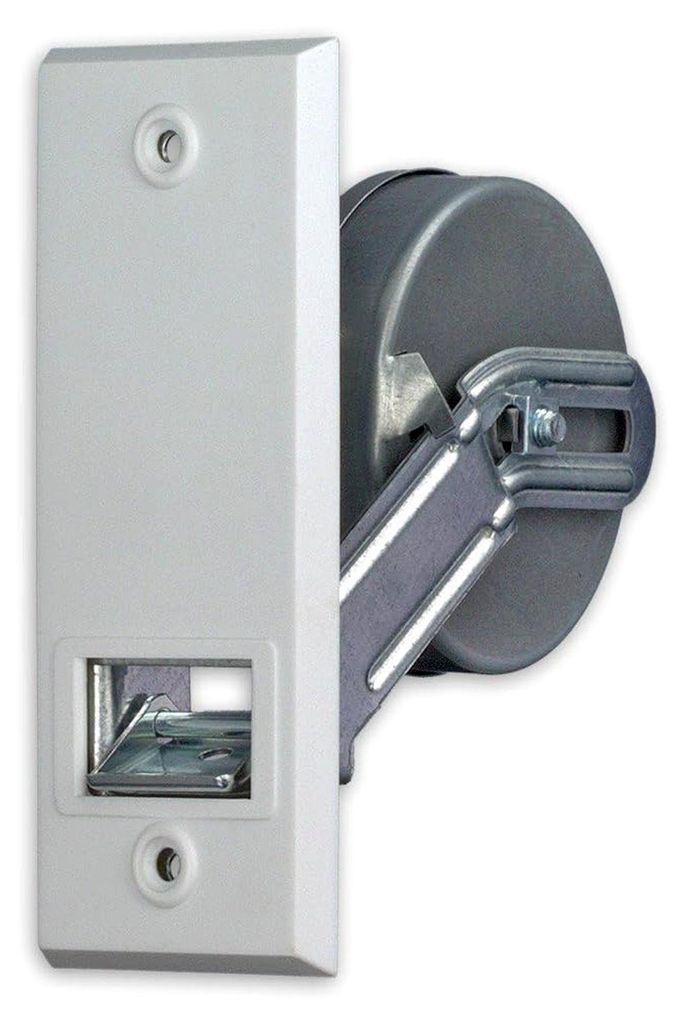 Einlass-Gurtwickler 'Gurtomat', für Gurtbreite: 23 mm, Farbe: weiß, ohne Gurt, Lochabstand: 104 mm, Abmessungen: 134 x 120 x 54 mm, Gurtaufnahme:...