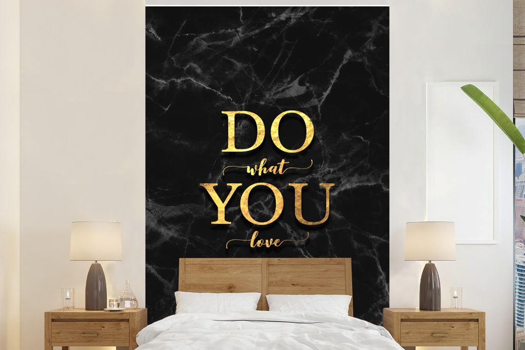 MuchoWow Fototapete für Wohnzimmer oder Schlafzimmer Wandtapete Vinyl Motivtapete Zitate - Motivation - Gold - Marmor - 200x300 cm - Wanddekorat...