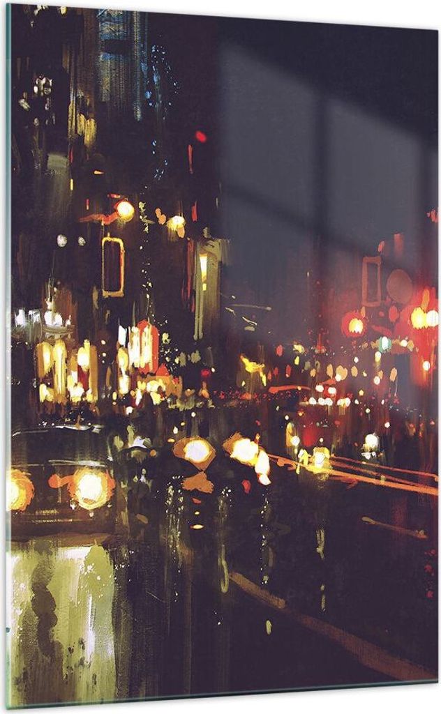 Bilder auf glas - Einteilig - Stadt Nacht Straße - 70x100cm - Glasbilder - Wandbilder - Bilder - zum Aufhängen bereit - Wanddekoration aus Glas -...
