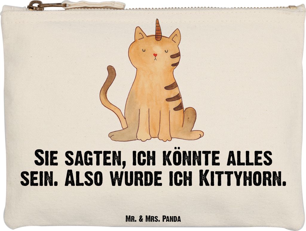 Mr. & Mrs. Panda Kulturbeutel Einhorn Katze Grösse XL Große - Weiß - Geschenk, Stifteetui, Mieze, Waschtasche, Schlampermäppchen, Glitzer, Rege...