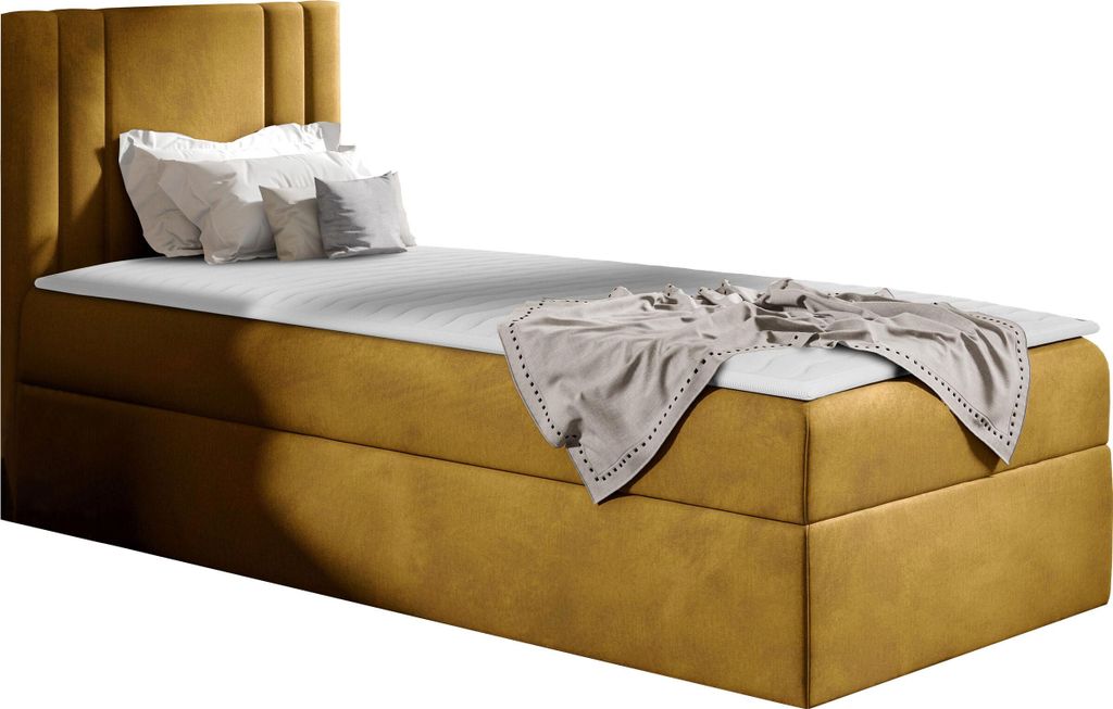 MIRJAN24 Boxspringbett Carmen Mini, Einzelbett mit Bettkasten für die Bettwäsche, mit Topper und Kopfteil (Kameleon 48, Größe: 80x200 cm, Seite...