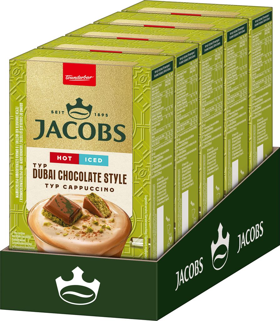JACOBS Löskaffee Dubai Chocolate Style Cappuccino 5 x 8 Instant Getränke-Sticks