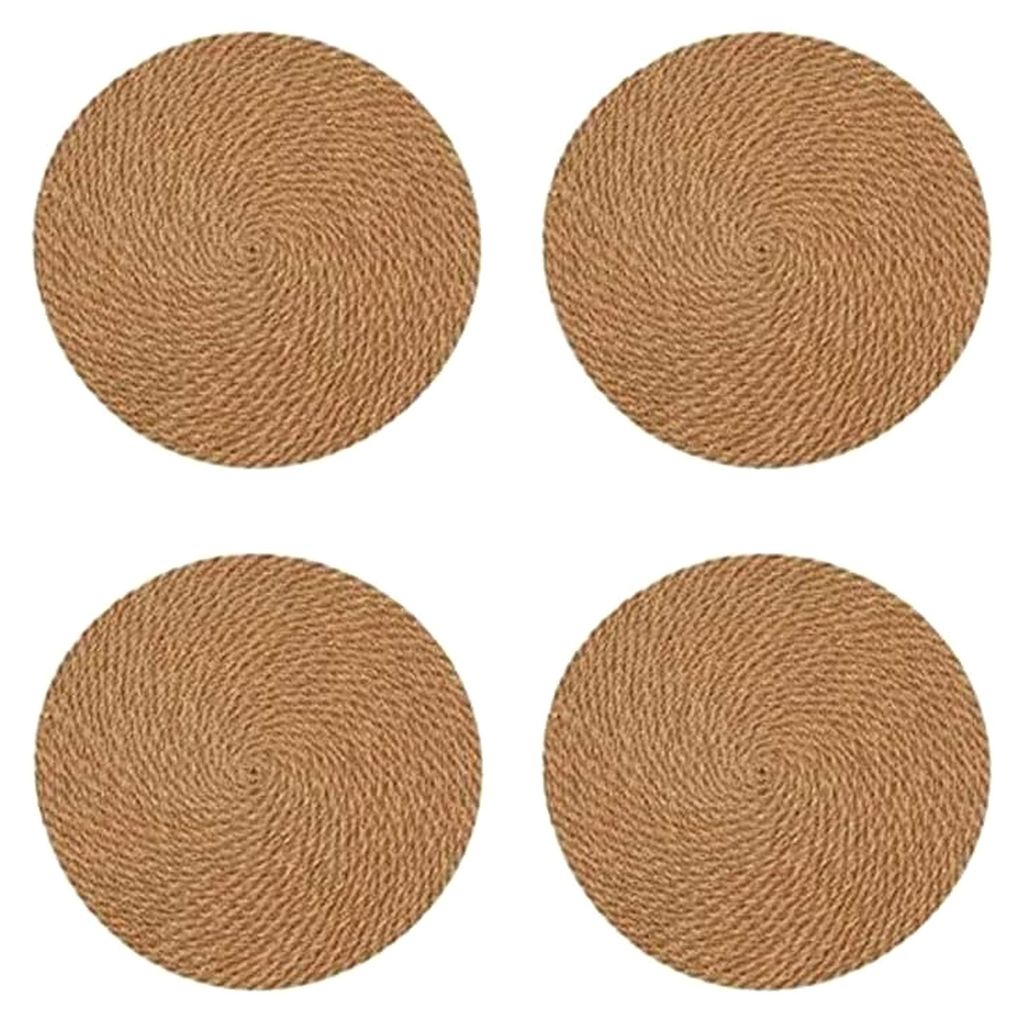 Runde Tischsets aus Leinen, geflochten, 18 cm, hitzebeständig, dick, 4 Stück