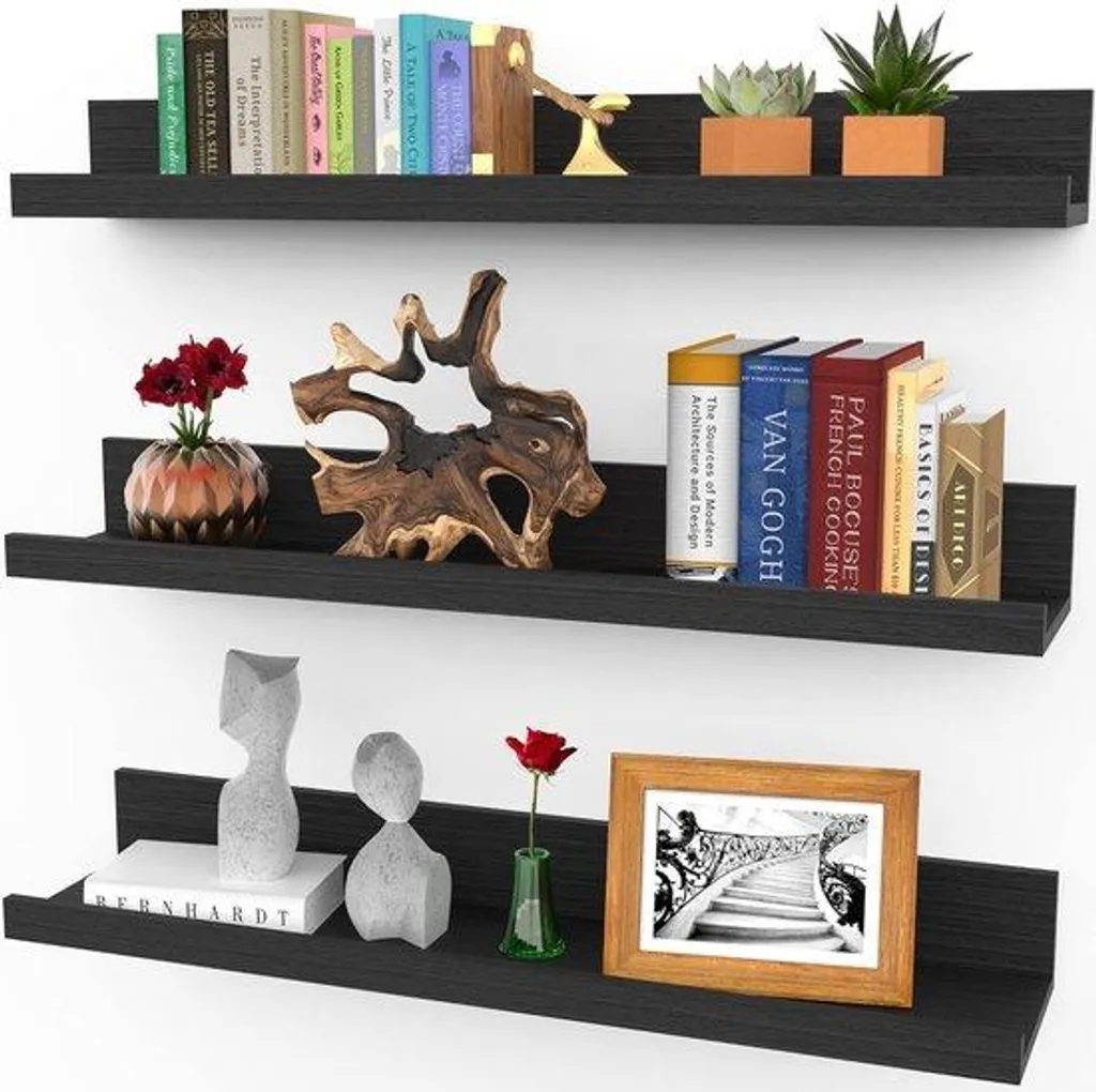 Étagères Chêne Noir Effet Flottant - Design Rustique Chic - Lot de 3 x 61cm