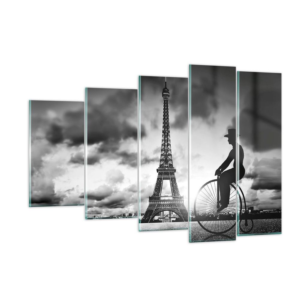 Bilder auf glas - 5 Teile - Paris Gentleman Fahrrad - Produktbild 