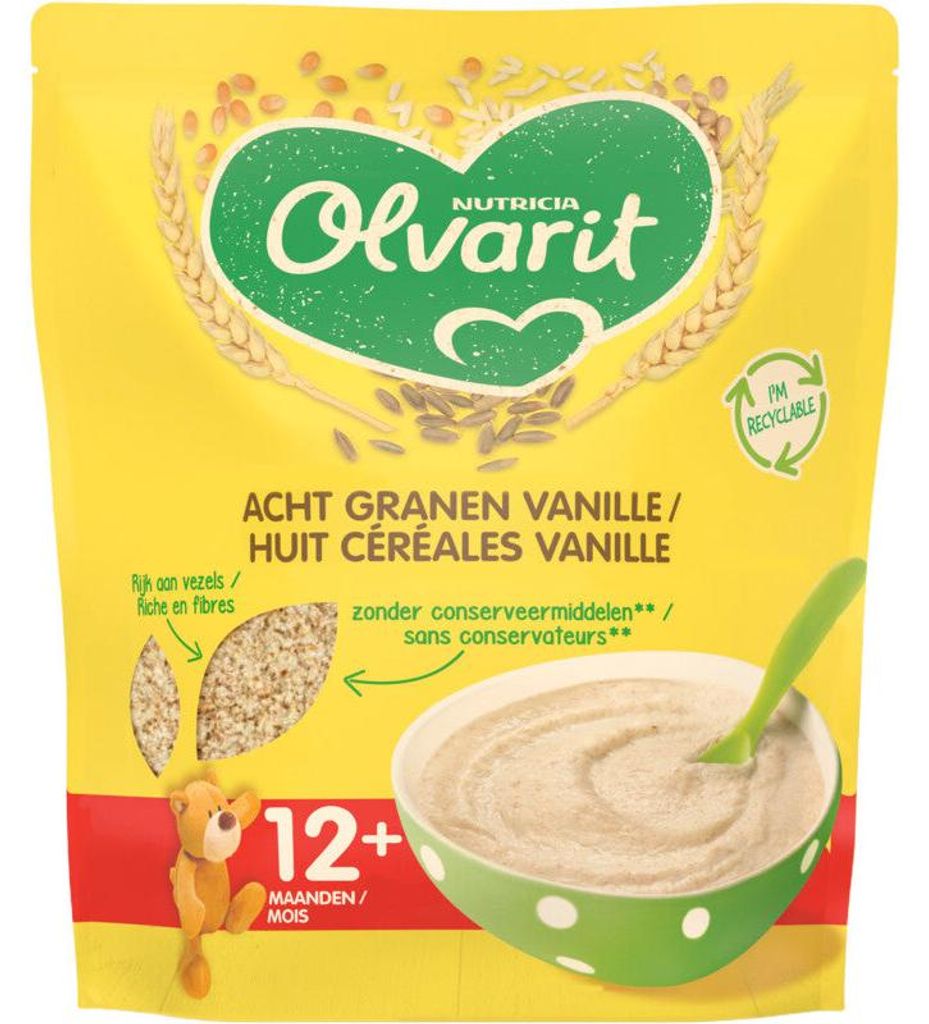 Olvarit Purée bébé aux huit grains de vanille smaak 12 mois Image du produit 