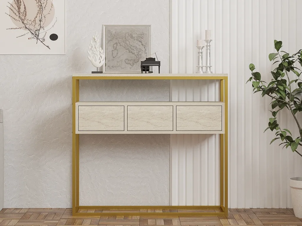 Console effet travertin Skye Decor - Meuble compact et facile d'entretien