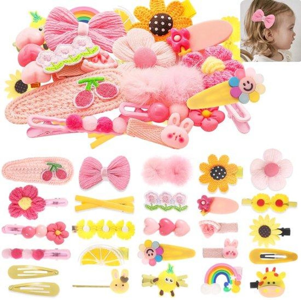 26-teilig Haarspeldset für Mädchen, Regenbogen-, Blumen-, Süßigkeiten- und Tiermotive, antislip, Baby- und Teenagerhaarspeld