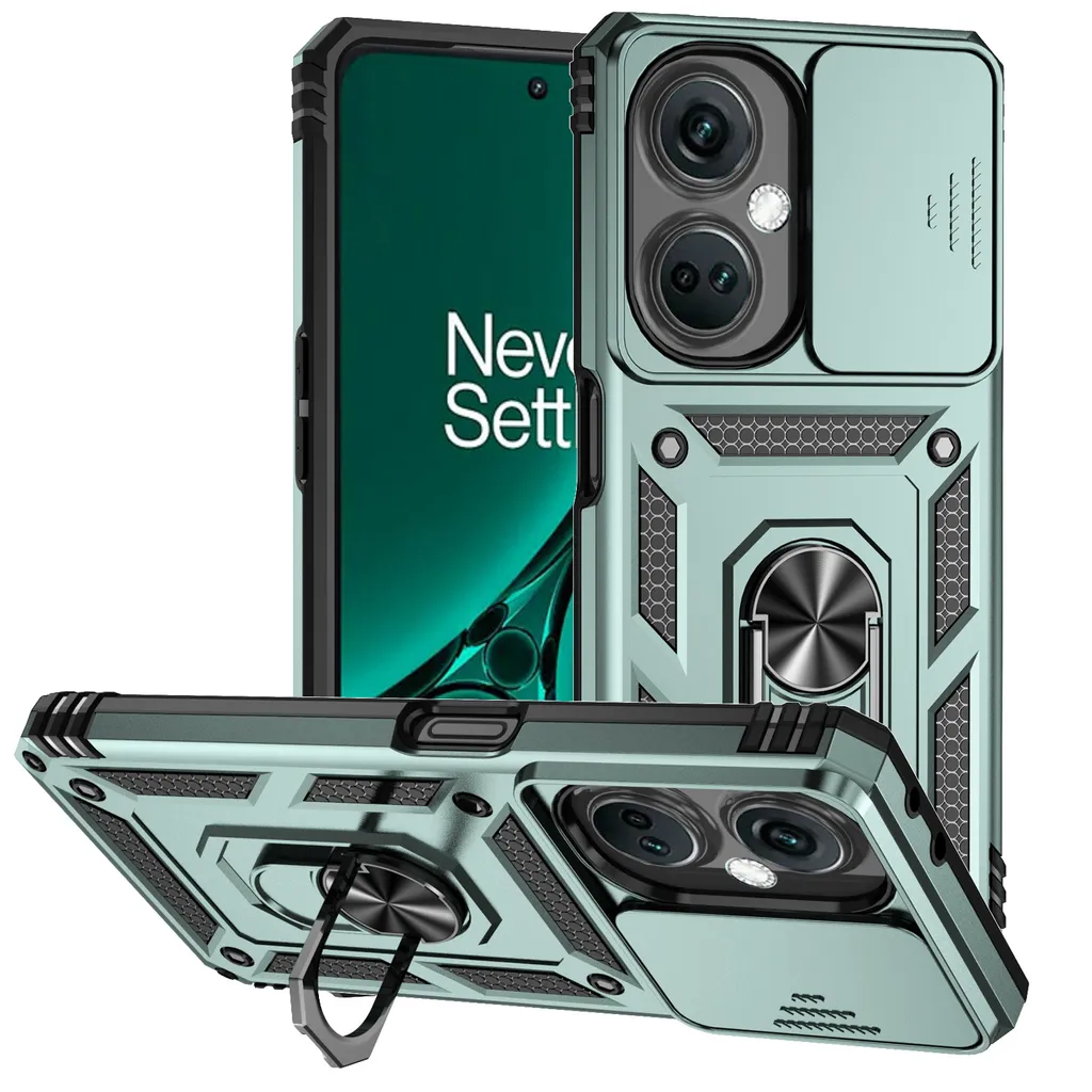 Custodia OnePlus Nord CE3 Verde: Armatura Antiurto con Slide Camera e Anello