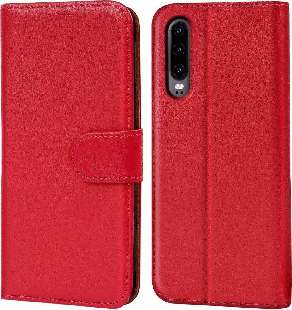 Conie Klapp Tasche für Huawei P30 Kartenfach Rundumschutz Hülle in Rot