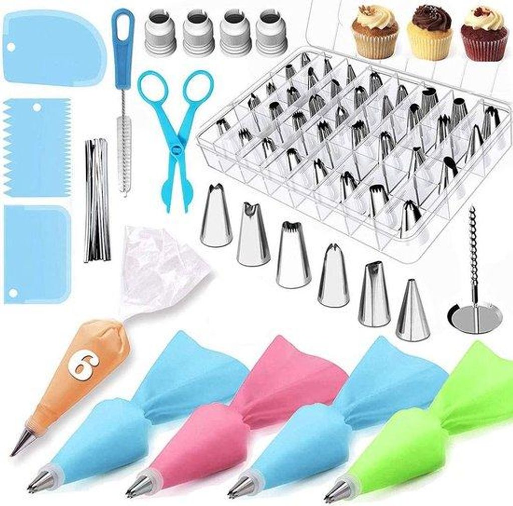 72-teiliges Taartdekorationset mit 10 Spritzbeuteln 42 Stahl-Spritzmunden professionelle Backzubehör für Dekorieren und Verzieren