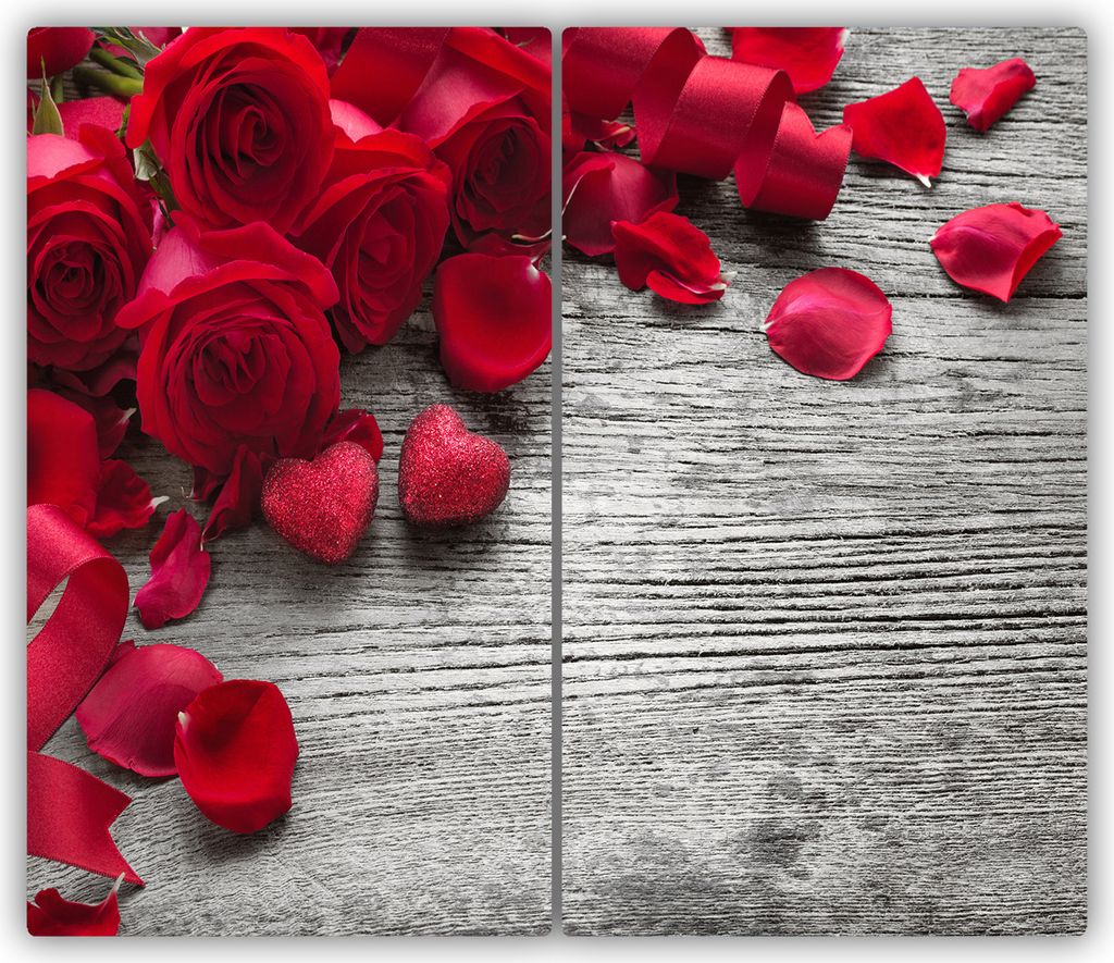 Tulup Glas-Herdabdeckplatte - 2x30x52cm - Glaskeramikkochfeld-Abdeckung Spritzschutz Zweiteilig Rote Rosen