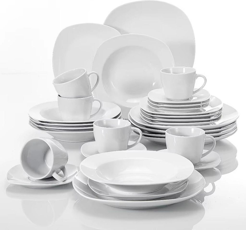 Regal Essteller – 6 Personen – 30-teilig – Weiß Keramik – Serviesset – Frühstücksteller – Tafelservices