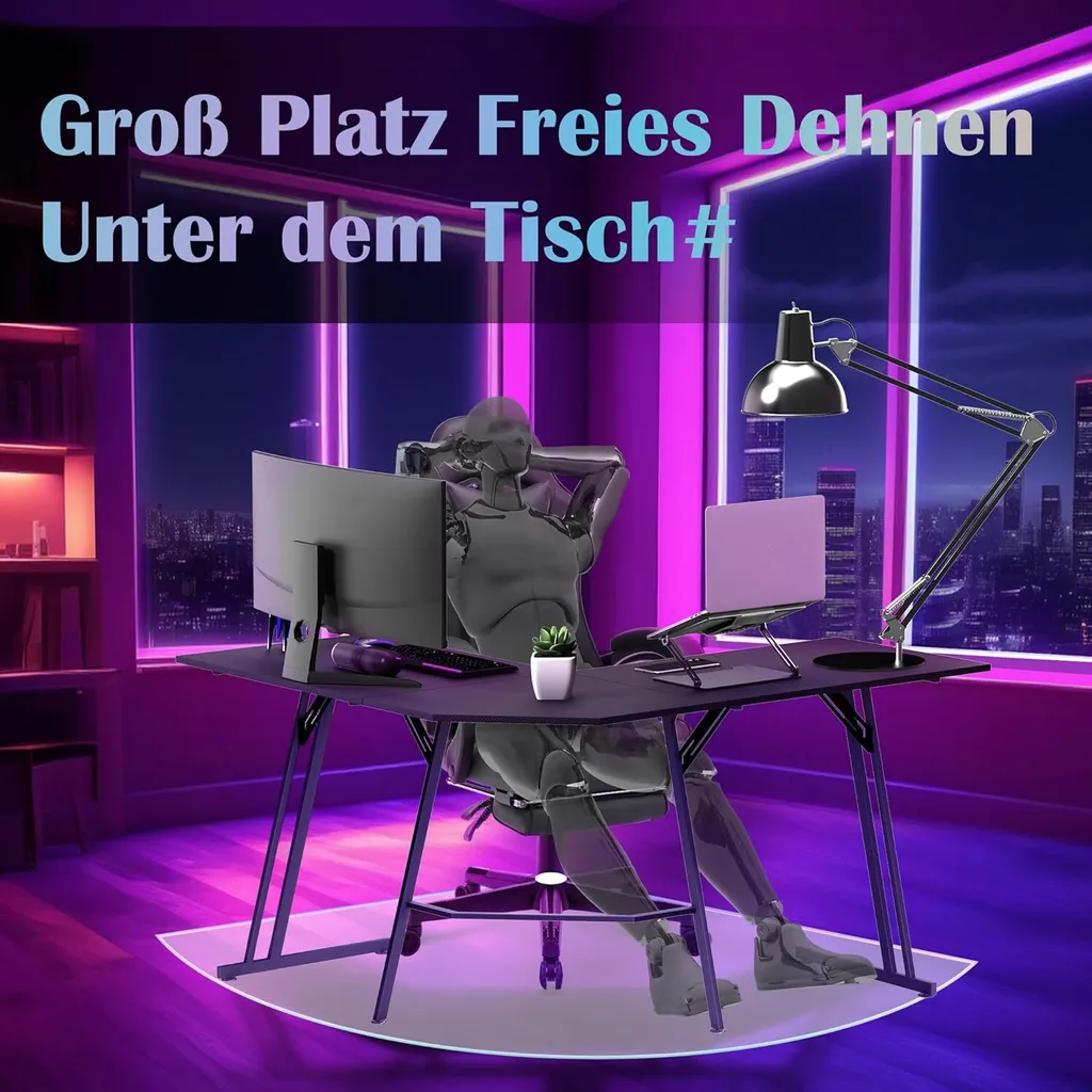 TRMLBE Table de Jeu Noire avec Support Écran Bureau Gamer Ergonomique