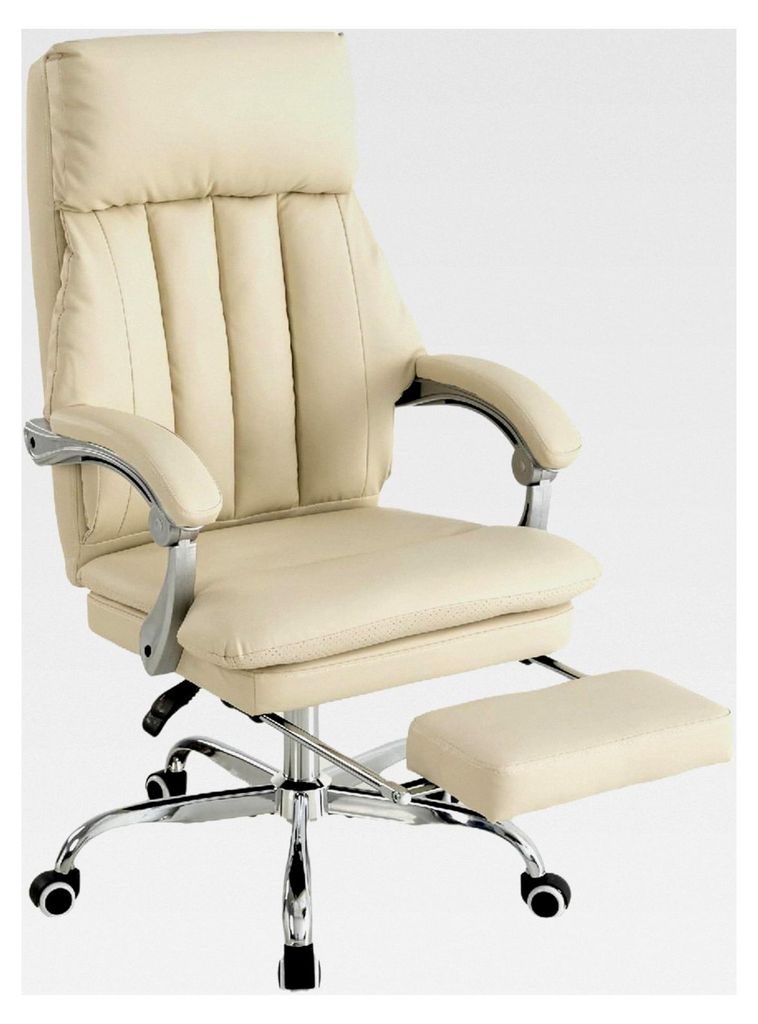 Ergonomischer Bürostuhl mit Fußstütze, Drehstuhl für Homeoffice, neigbar und höhenverstellbar, atmungsaktiver Stoff, Beige