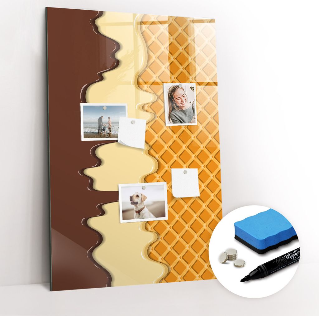 Magnetische Wandtafel - Schwarzer Marker + Schwamm + Magnete - 60 x 90 cm - Eiscreme mit Zuckerguss