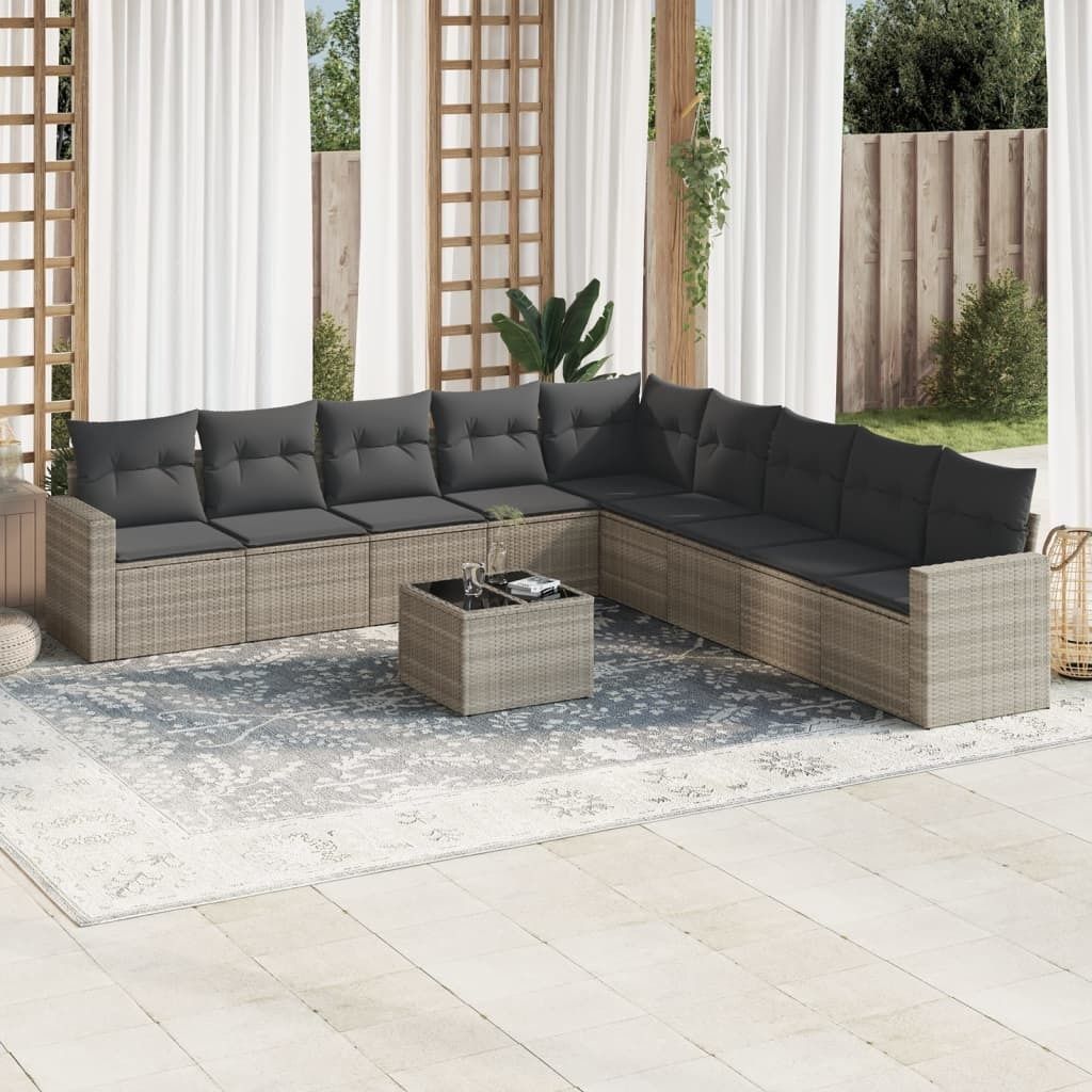 Maison Exclusive - 10-tlg. Garten-Sofagarnitur mit Kissen Hellgrau Poly Rattan