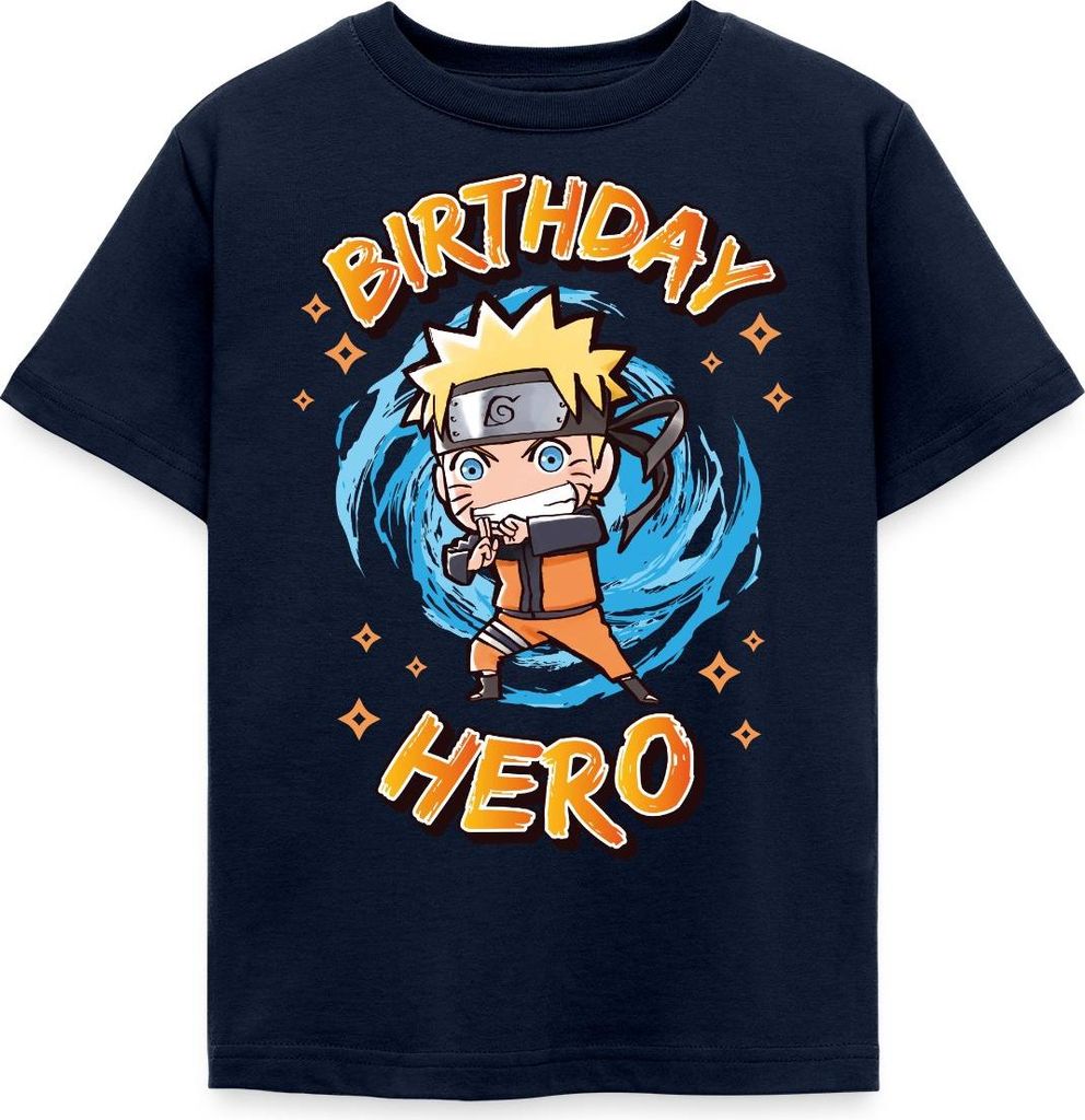 Spreadshirt Naruto Shippuden Birthday Hero Geburtstags-Design Kinder T-Shirt, 122/128 (7-8 Jahre), Navy