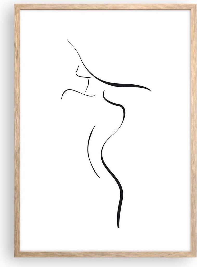 Gerahmtes Poster - Rahmen in heller Eiche - Minimalismus Frau Hut - 50x70 cm - Wand Bild - Wanddeko - Wandbilder - Kunstposter - Wandposter - Bilde...