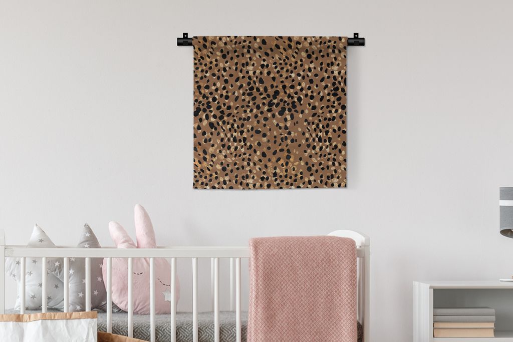 MuchoWow Wandteppich Wandbehang Leopard - Tiermuster - Gold 60x60 cm Tapisserie Dekoration Wandtuch - Dekorationen - Wand Decke