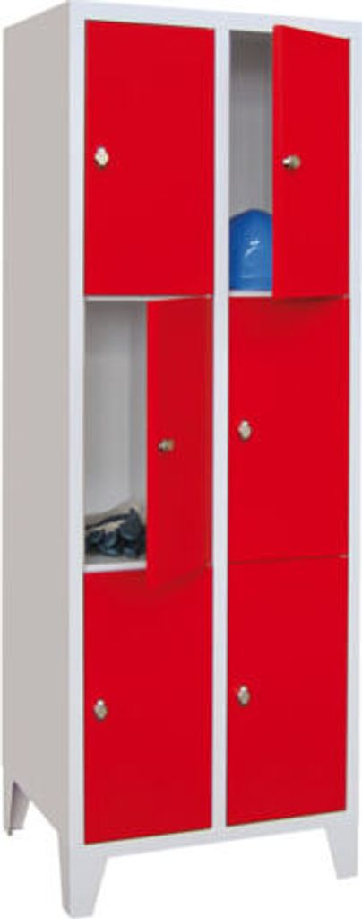 Schließfachschrank - 6 Fächer a 300 mm - 1.850x600x500 mm (HxBxT) - Füße - Drehriegel - resedagrün/lichtgrau