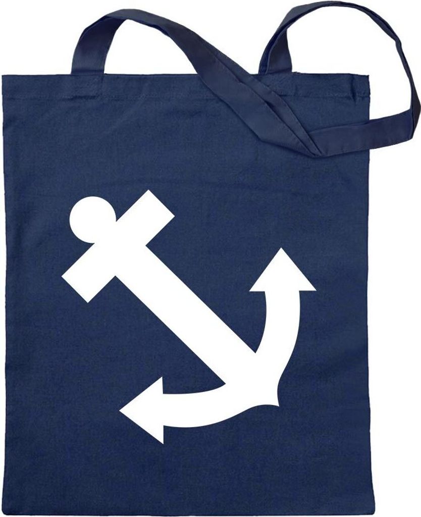 Kiwistar - Baumwolltasche - dunkelblau - Anker Motiv2 - Tragetasche Stoffbeutel Umhängetasche Langer Henkel