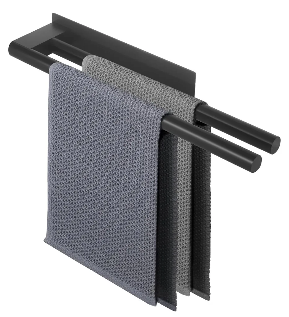 Porte-serviette à suspendre sans percer double barre noir inox 39cm