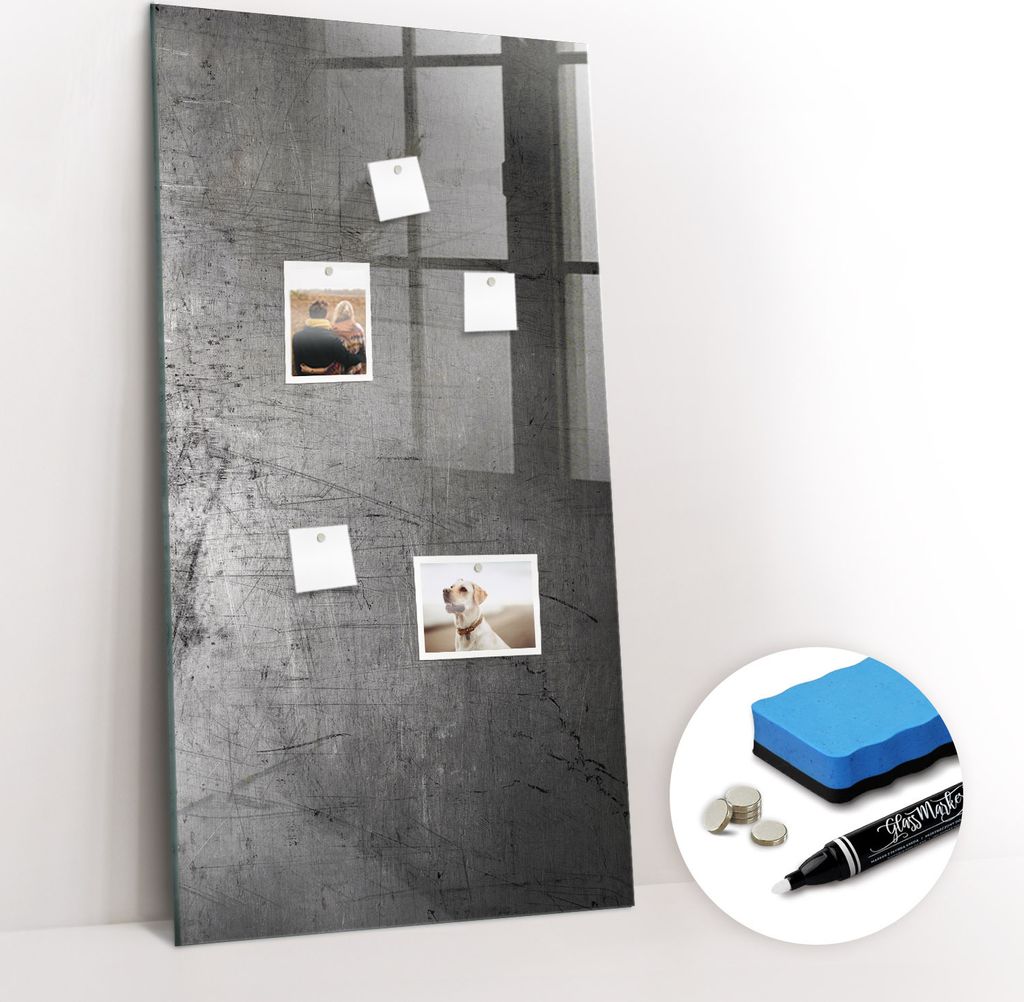 Magnetpinnwand Memoboard - Zubehörsatz - Weißer Marker + Schwamm + Magnete - 60 x 120 cm - Zerkratztes Metall