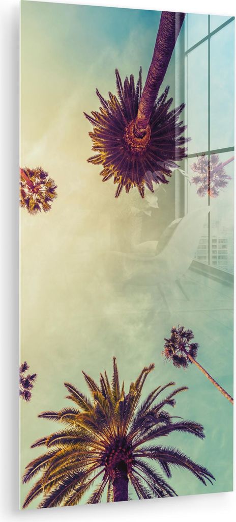 MuchoWow Glasbilder - Bilder auf Wandbild - Foto auf Glas Palme - Himmel - Bäume - Sommer - Tropisch 60x120 cm Wanddekoration aus Glas - Acrylglas...