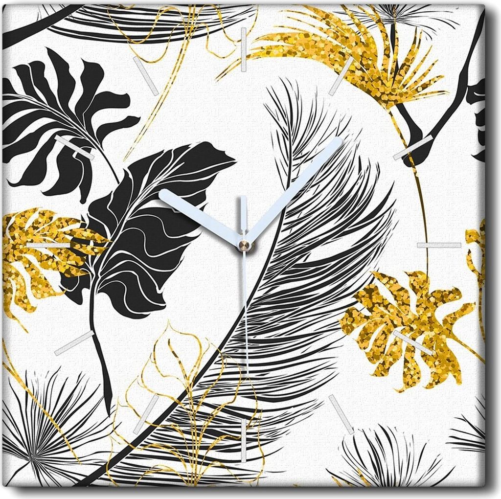 Coloray Uhr auf Leinwand 30x30 cm Wand Uhr Dekoration Wohnzimmer Segeltuch weiße Zeiger -Exotische Naturblume