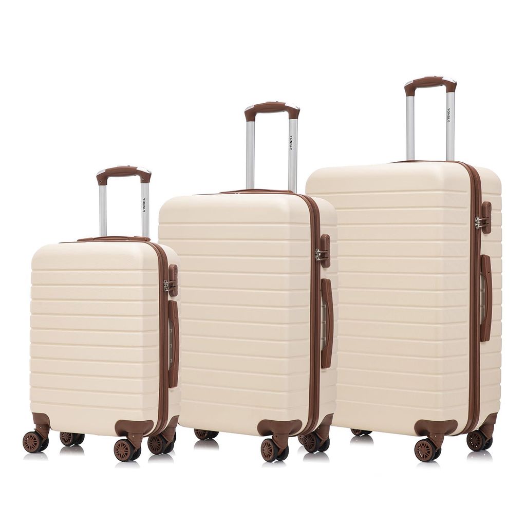 Suitcase Set, Rollkoffer Handgepäck, Kofferset, mit 4 Rollen 360°, Hartschalenreise Zahlenschloss, Weicher Gummigriff (3er Set, M,L&XL,Elfenbeinw...