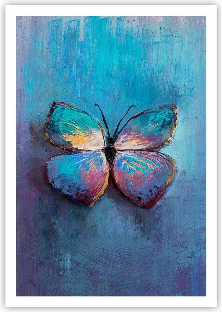 Poster - Poster ohne Rahmen - Handschriftlich Schmetterling Blau - 70x100 cm - Wand Bild - Wanddeko - Wandbilder - Kunstposter - Wandposter - Bilde...
